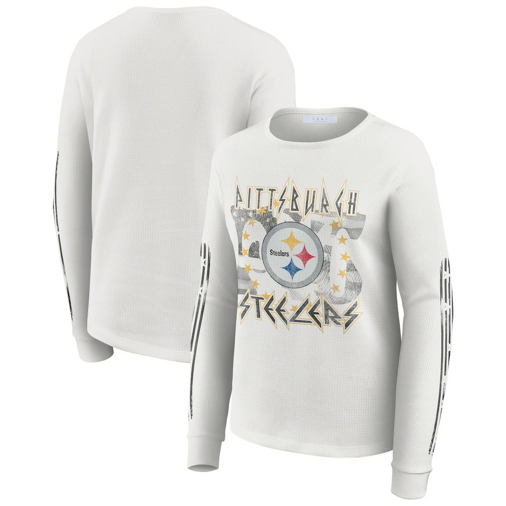 Pittsburgh Steelers WEAR by Erin Andrews Women's Graphic Waffle Long-Sleeve T-Shirt White