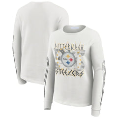 Pittsburgh Steelers WEAR by Erin Andrews Women's Graphic Waffle Long-Sleeve T-Shirt White