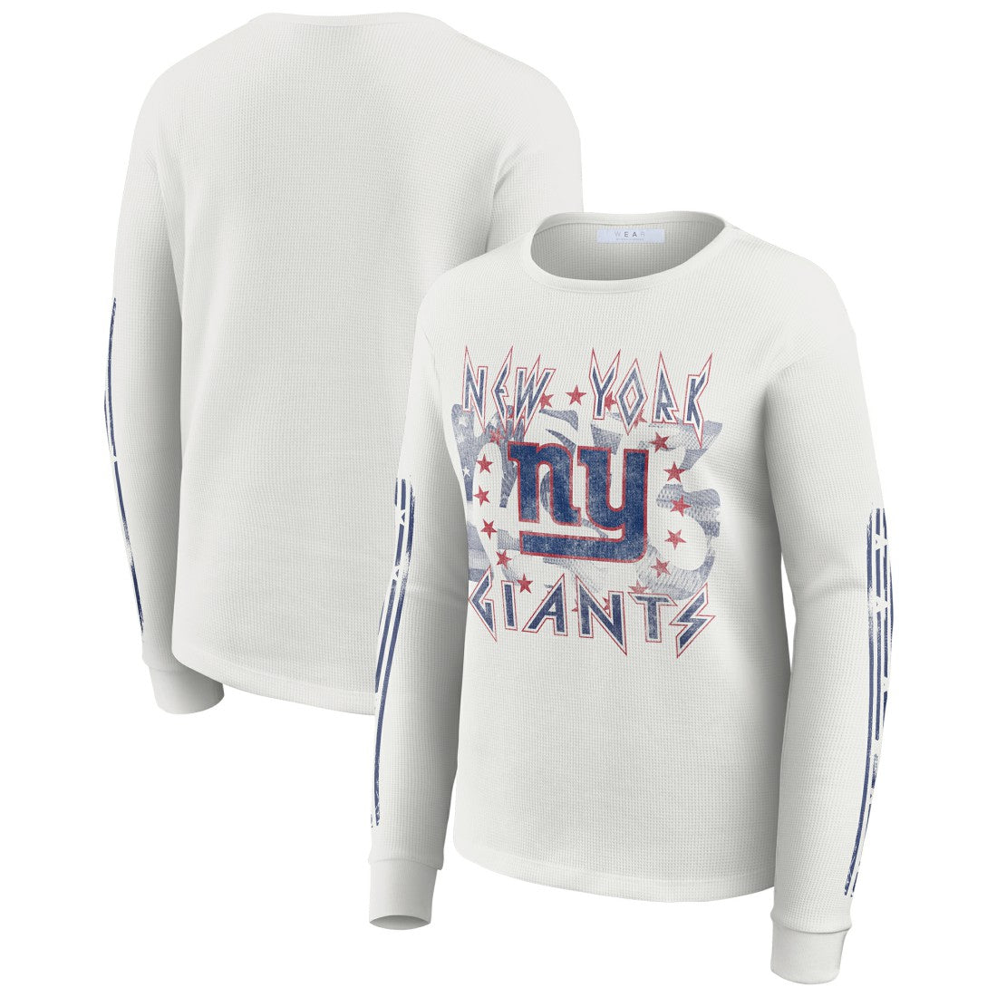 New York Giants WEAR by Erin Andrews Women's Graphic Waffle Long-Sleeve T-Shirt White