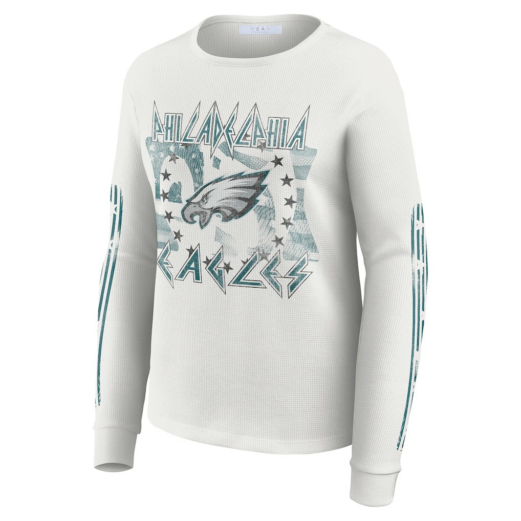 Philadelphia Eagles WEAR by Erin Andrews Women's Graphic Waffle Long-Sleeve T-Shirt White