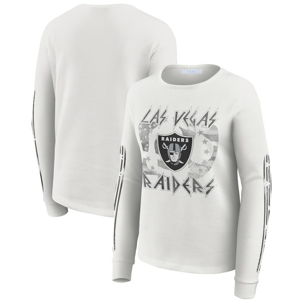 Las Vegas Raiders WEAR by Erin Andrews Women's Graphic Waffle Long-Sleeve T-Shirt White