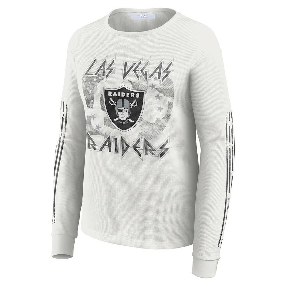 Las Vegas Raiders WEAR by Erin Andrews Women's Graphic Waffle Long-Sleeve T-Shirt White