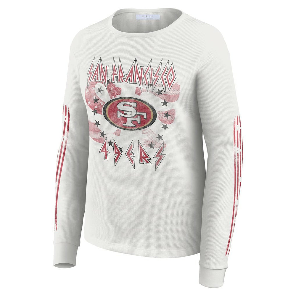 San Francisco 49ers WEAR by Erin Andrews Women's Graphic Waffle Long-Sleeve T-Shirt White