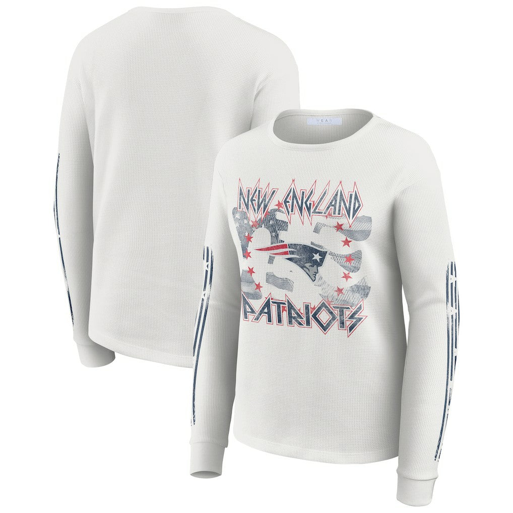 New England Patriots WEAR by Erin Andrews Women's Graphic Waffle Long-Sleeve T-Shirt White