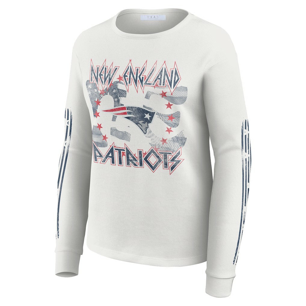 New England Patriots WEAR by Erin Andrews Women's Graphic Waffle Long-Sleeve T-Shirt White