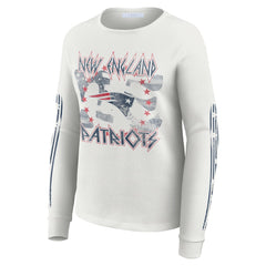 New England Patriots WEAR by Erin Andrews Women's Graphic Waffle Long-Sleeve T-Shirt White
