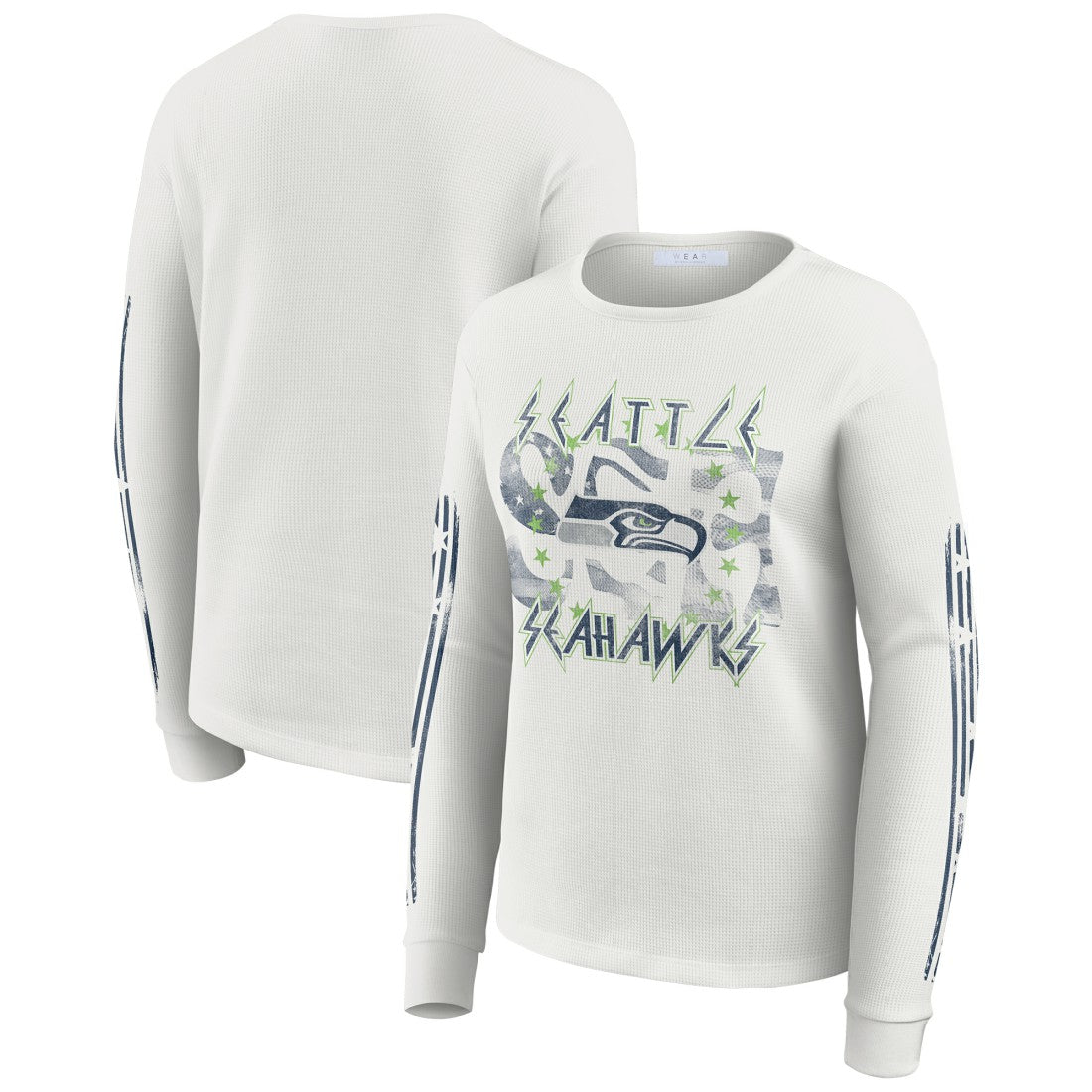 Seattle Seahawks WEAR by Erin Andrews Women's Graphic Waffle Long-Sleeve T-Shirt White
