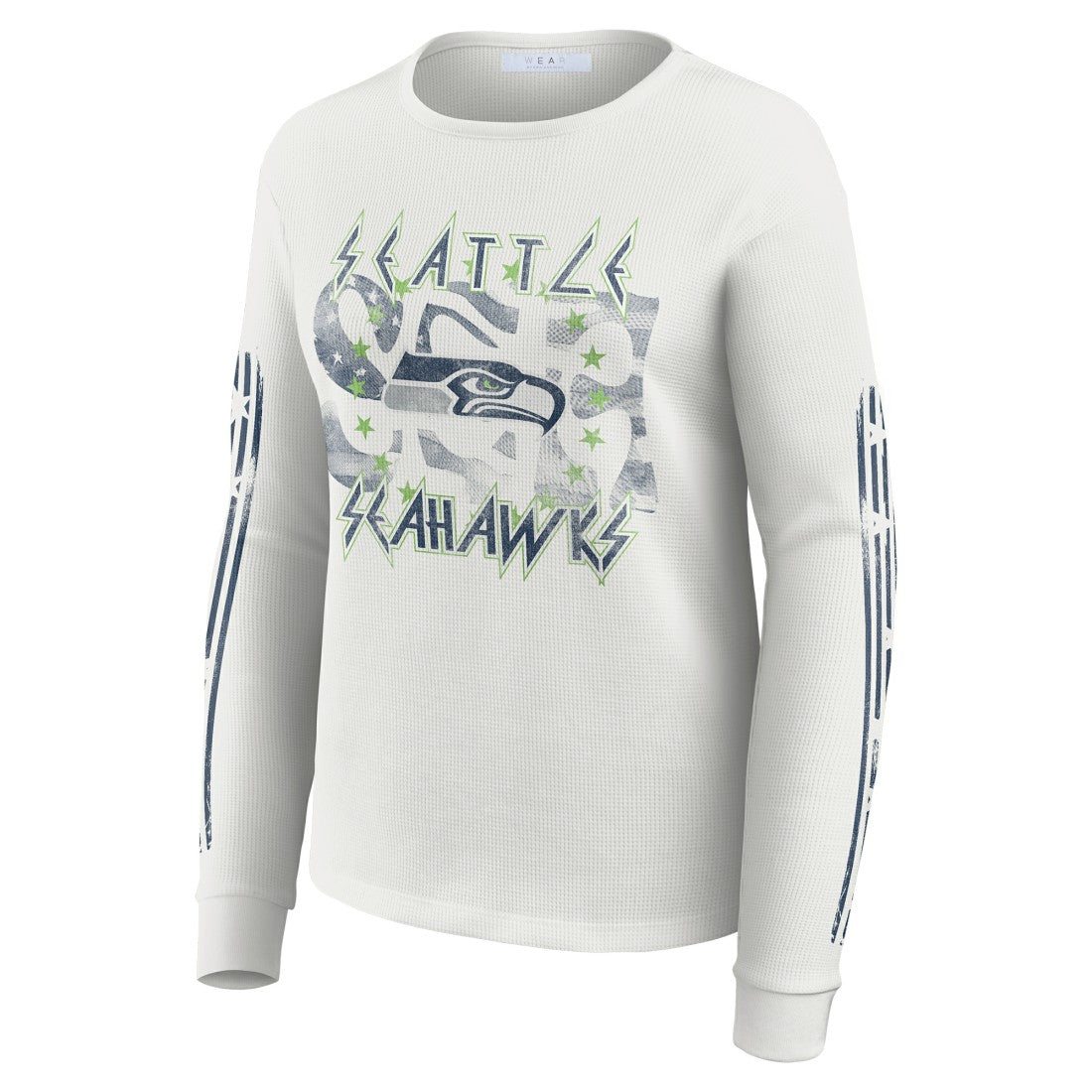 Seattle Seahawks WEAR by Erin Andrews Women's Graphic Waffle Long-Sleeve T-Shirt White