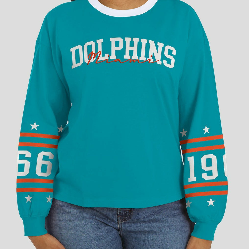 Miami Dolphins WEAR by Erin Andrews Women's Sport Long-Sleeve T-Shirt Aqua