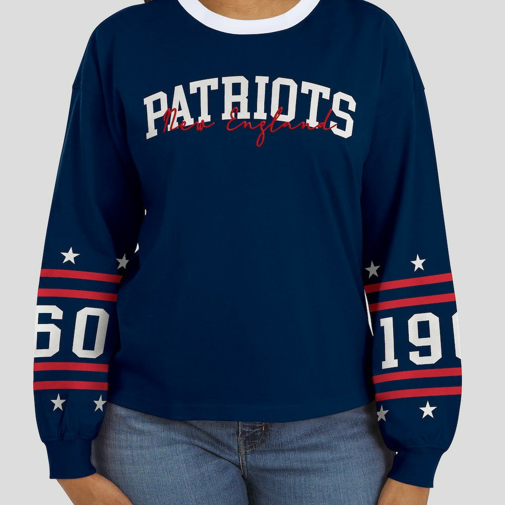 New England Patriots WEAR by Erin Andrews Women's Sport Long-Sleeve T-Shirt Navy