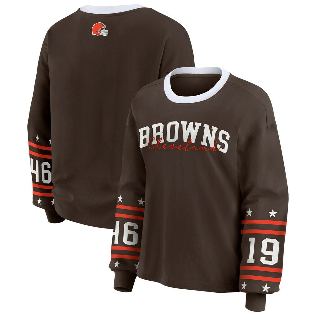 Cleveland Browns WEAR by Erin Andrews Women's Sport Long-Sleeve T-Shirt Brown