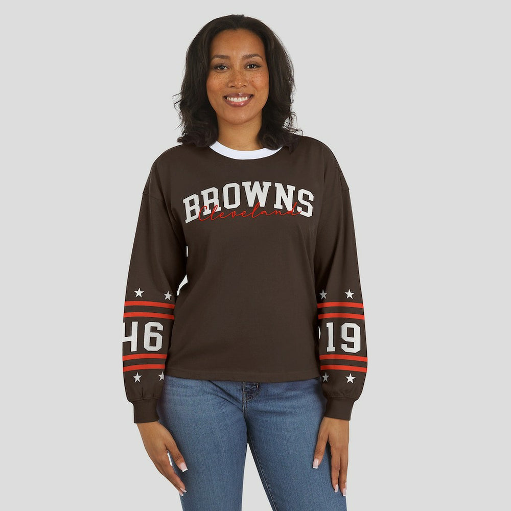 Cleveland Browns WEAR by Erin Andrews Women's Sport Long-Sleeve T-Shirt Brown