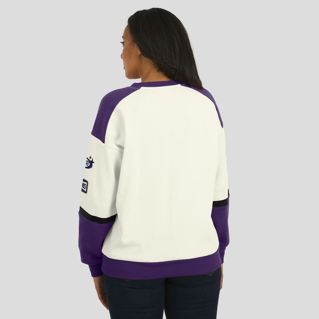 Baltimore Ravens WEAR by Erin Andrews Women's Racing Crew V-Neck Sweatshirt Cream