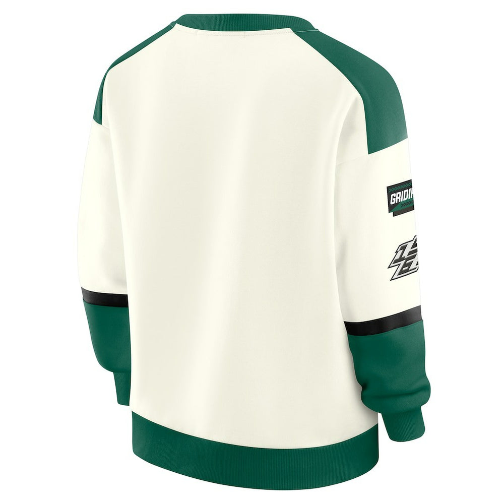 New York Jets WEAR by Erin Andrews Women's Racing Crew V-Neck Sweatshirt Cream