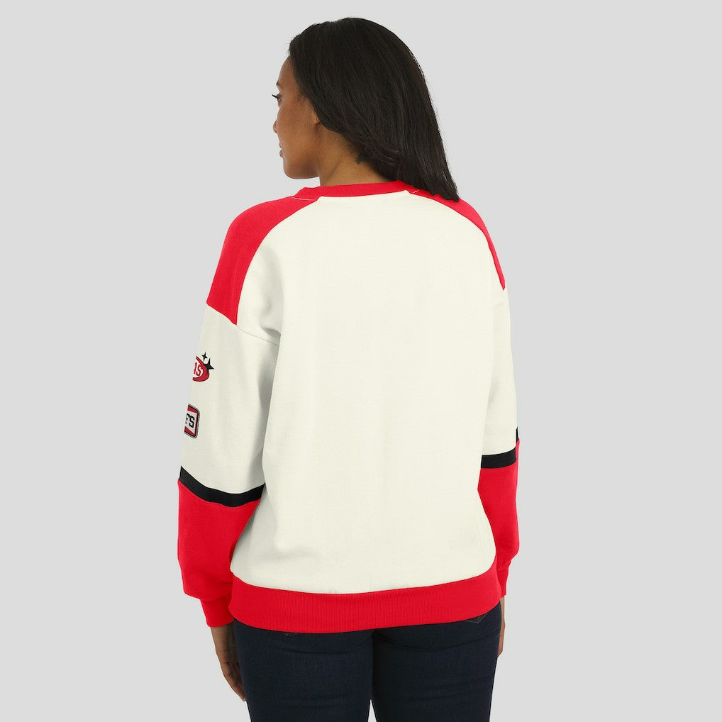 Kansas City Chiefs WEAR by Erin Andrews Women's Racing Crew V-Neck Sweatshirt Cream