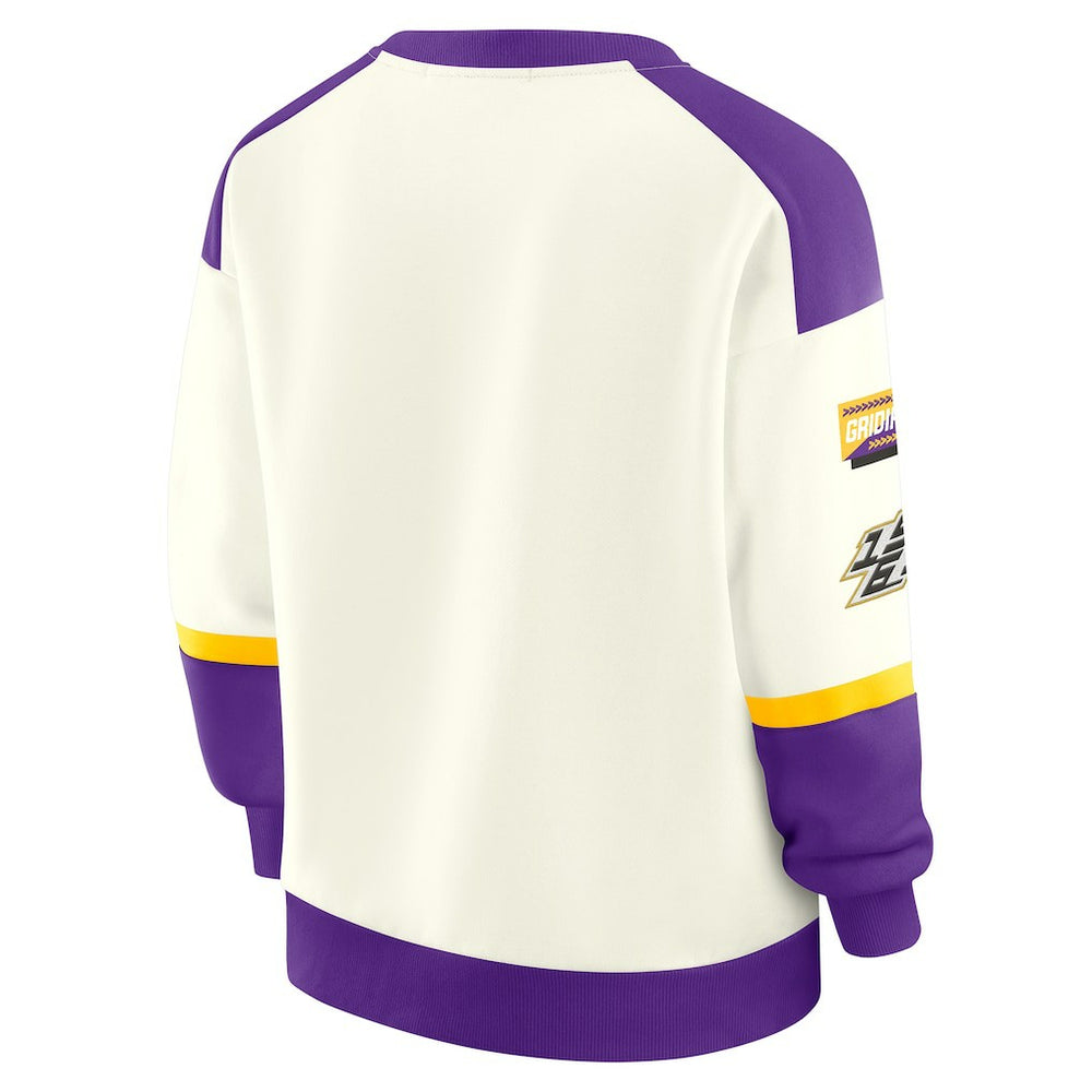 Minnesota Vikings WEAR by Erin Andrews Women's Racing Crew V-Neck Sweatshirt Cream
