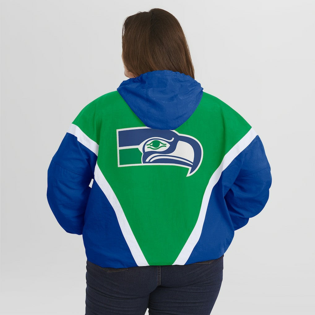 Seattle Seahawks WEAR by Erin Andrews Women's Plus Size Retro Crinkle Full-Zip Hoodie Windbreaker Jacket Kelly Green/Royal