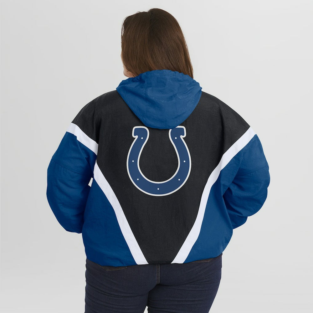 Indianapolis Colts WEAR by Erin Andrews Women's Plus Size Retro Crinkle Full-Zip Hoodie Windbreaker Jacket Black/Royal