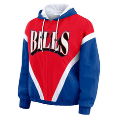 Buffalo Bills WEAR by Erin Andrews Women's Plus Size Retro Crinkle Full-Zip Hoodie Windbreaker Jacket Red/Royal