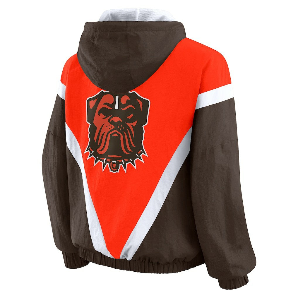 Cleveland Browns WEAR by Erin Andrews Women's Plus Size Retro Crinkle Full-Zip Hoodie Windbreaker Jacket Orange/Brown