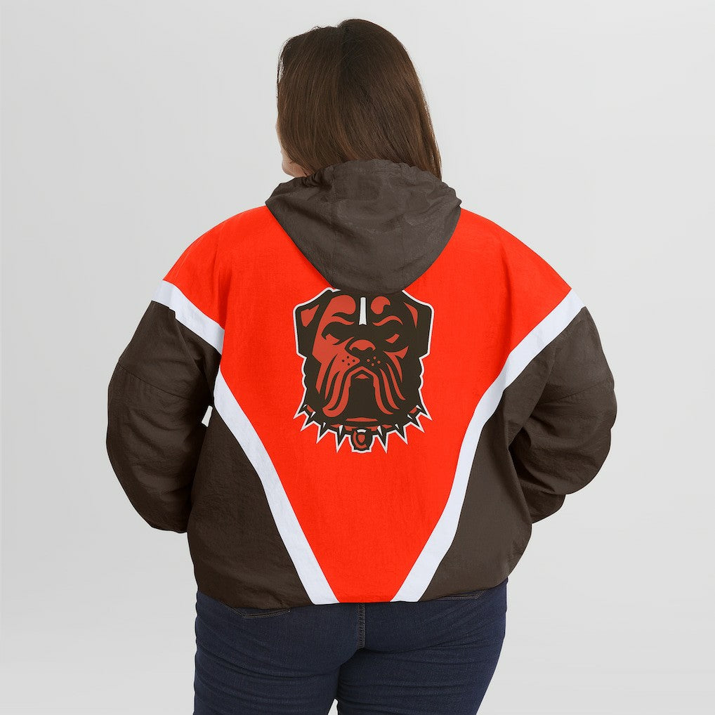 Cleveland Browns WEAR by Erin Andrews Women's Plus Size Retro Crinkle Full-Zip Hoodie Windbreaker Jacket Orange/Brown