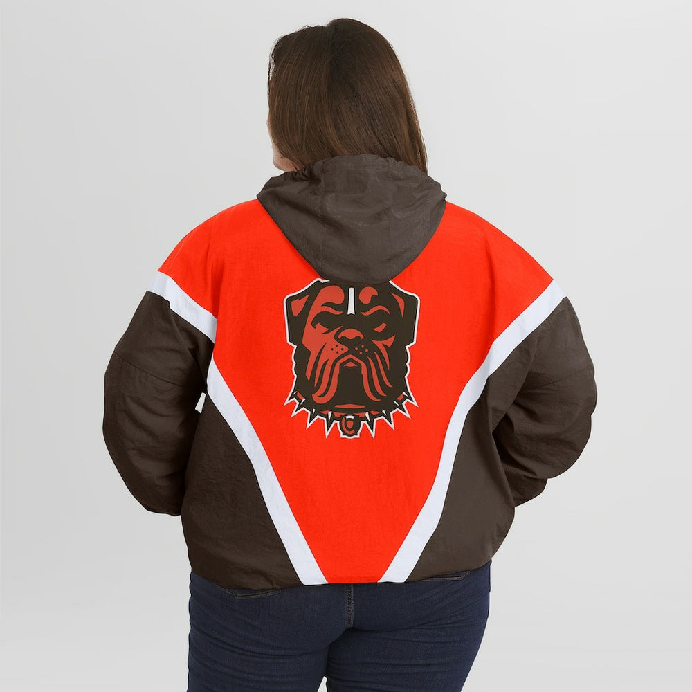 Cleveland Browns WEAR by Erin Andrews Women's Plus Size Retro Crinkle Full-Zip Hoodie Windbreaker Jacket Orange/Brown