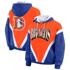 Denver Broncos WEAR by Erin Andrews Women's Plus Size Retro Crinkle Full-Zip Hoodie Windbreaker Jacket Orange/Royal