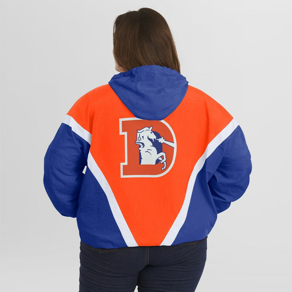 Denver Broncos WEAR by Erin Andrews Women's Plus Size Retro Crinkle Full-Zip Hoodie Windbreaker Jacket Orange/Royal