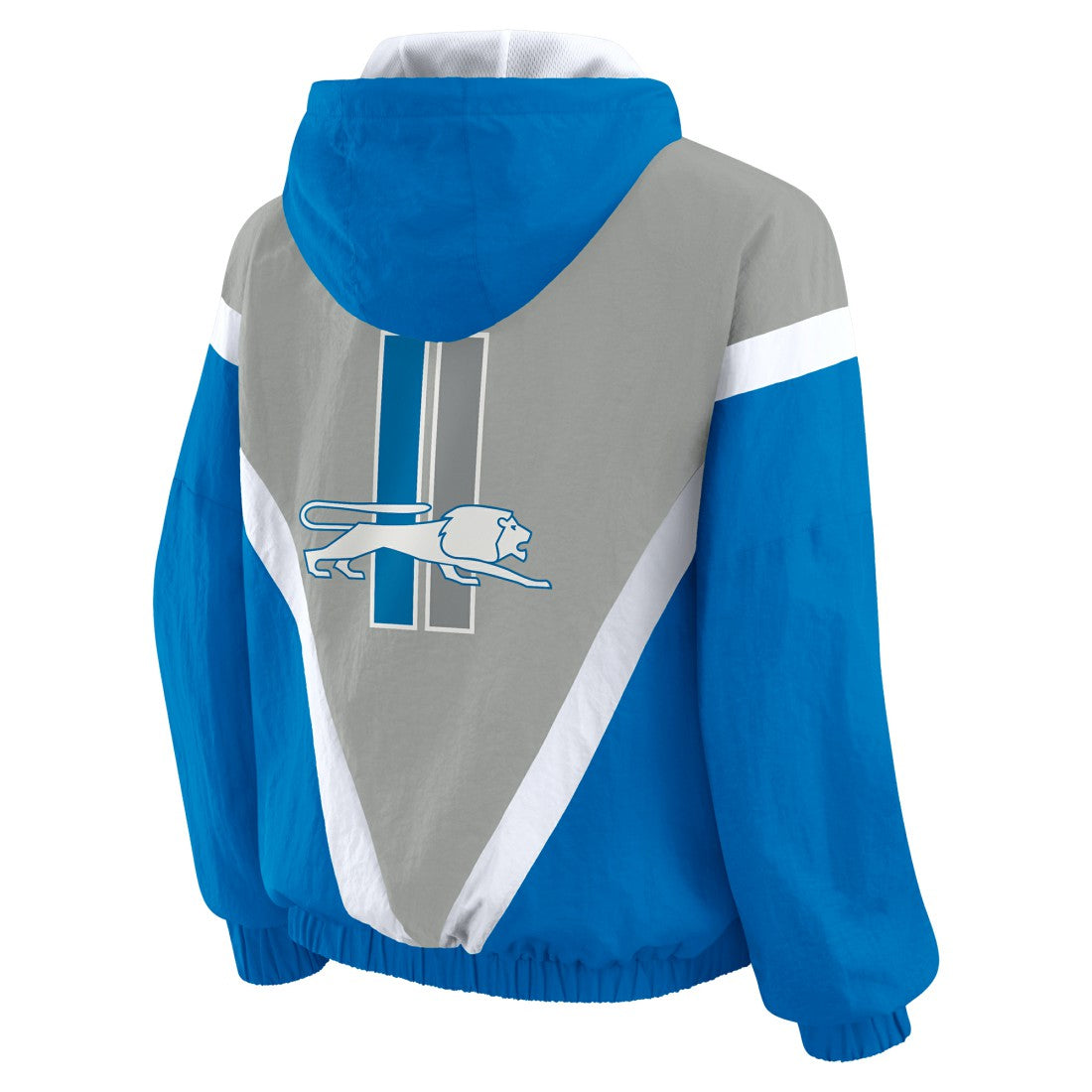 Detroit Lions WEAR by Erin Andrews Women's Plus Size Retro Crinkle Full-Zip Hoodie Windbreaker Jacket Blue/Gray