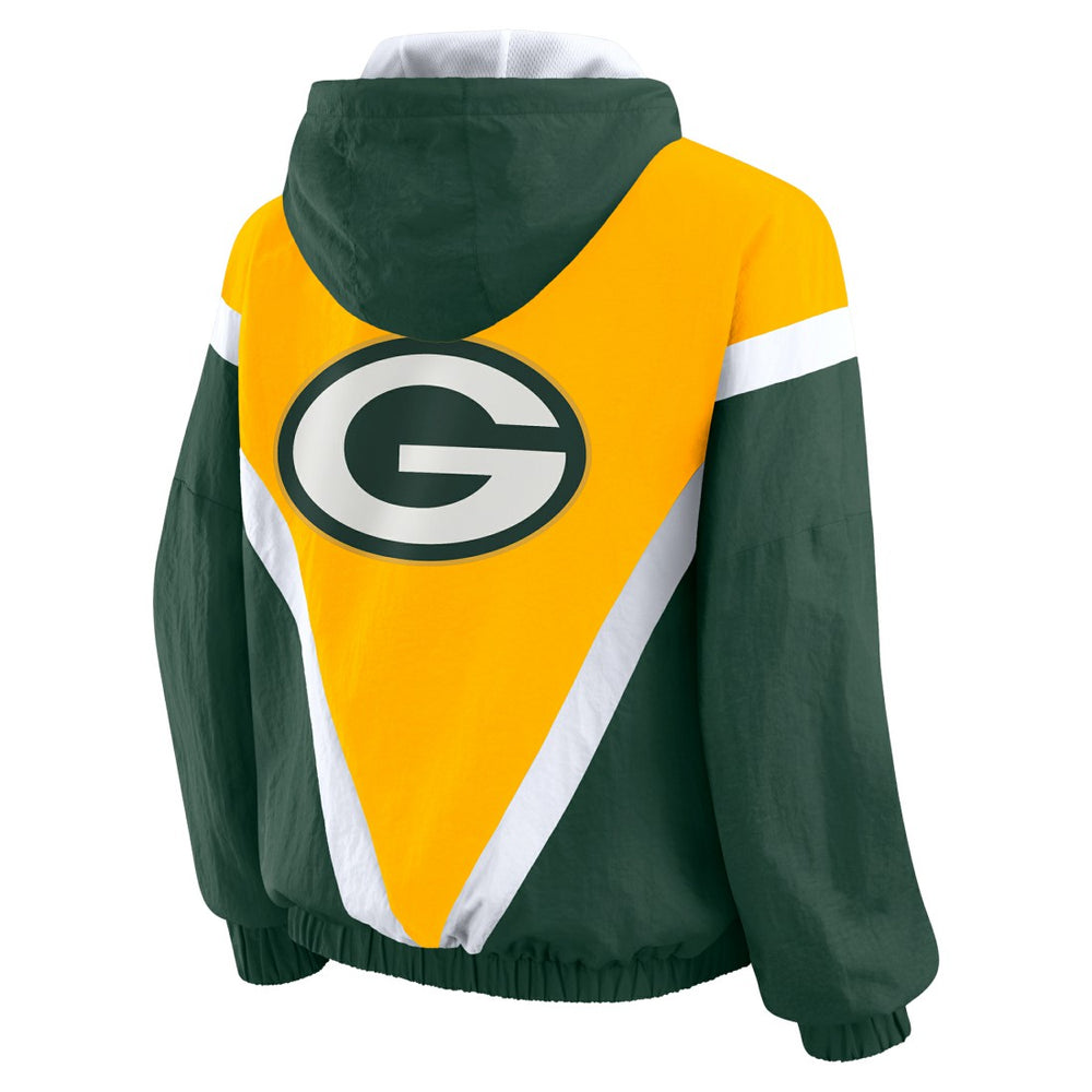 Green Bay Packers WEAR by Erin Andrews Women's Plus Size Retro Crinkle Full-Zip Hoodie Windbreaker Jacket Gold/Green