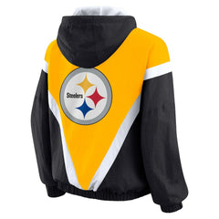 Pittsburgh Steelers WEAR by Erin Andrews Women's Plus Size Retro Crinkle Full-Zip Hoodie Windbreaker Jacket Gold/Black