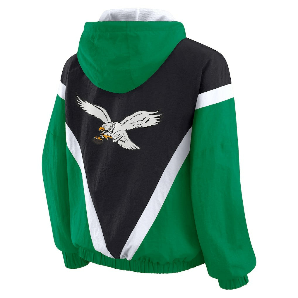 Philadelphia Eagles WEAR by Erin Andrews Women's Plus Size Retro Crinkle Full-Zip Hoodie Windbreaker Jacket Kelly Green/Black