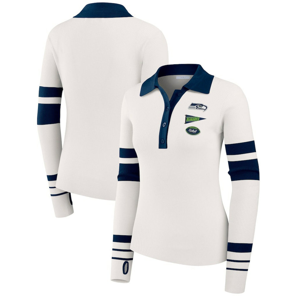 Seattle Seahawks WEAR by Erin Andrews Women's Ribbed Henley Polo Sweater White