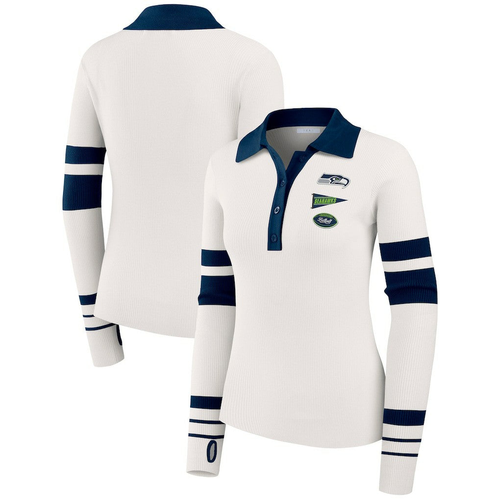 Seattle Seahawks WEAR by Erin Andrews Women's Ribbed Henley Polo Sweater White
