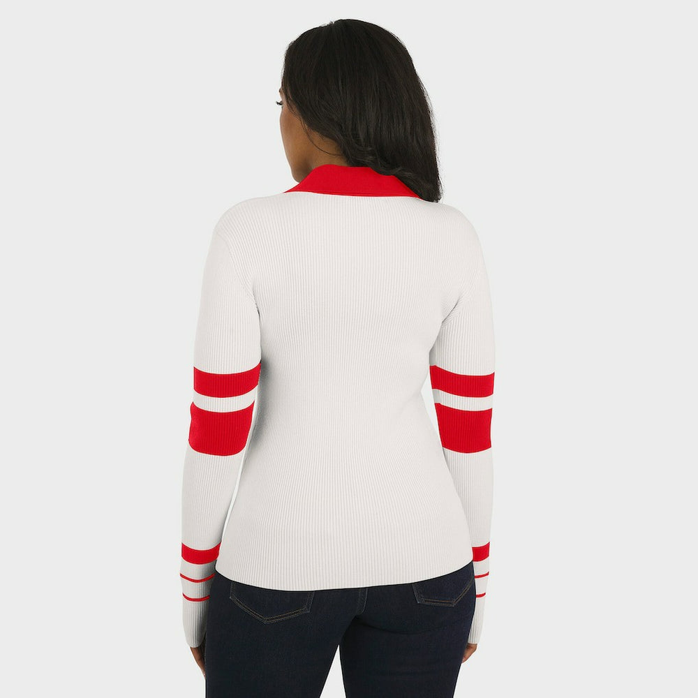 Kansas City Chiefs WEAR by Erin Andrews Women's Ribbed Henley Polo Sweater White