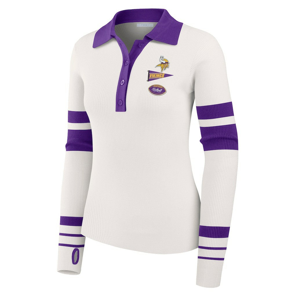 Minnesota Vikings WEAR by Erin Andrews Women's Ribbed Henley Polo Sweater White