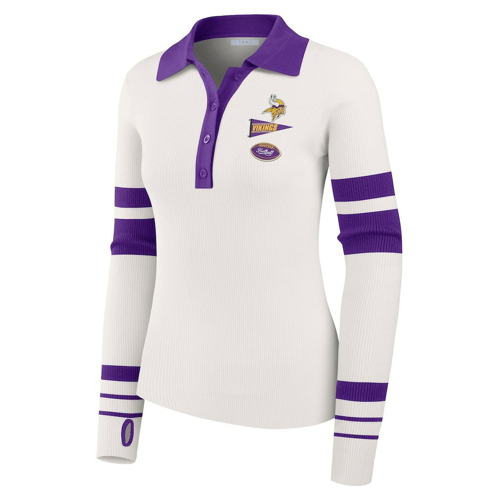 Minnesota Vikings WEAR by Erin Andrews Women's Ribbed Henley Polo Sweater White