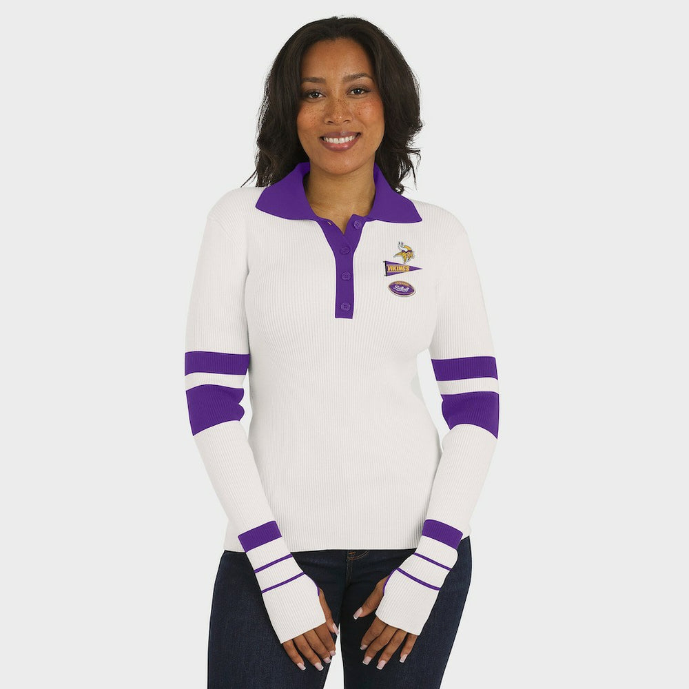 Minnesota Vikings WEAR by Erin Andrews Women's Ribbed Henley Polo Sweater White