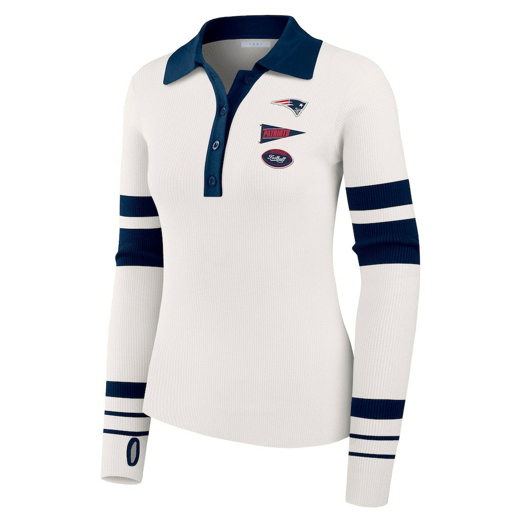 New England Patriots WEAR by Erin Andrews Women's Ribbed Henley Polo Sweater White