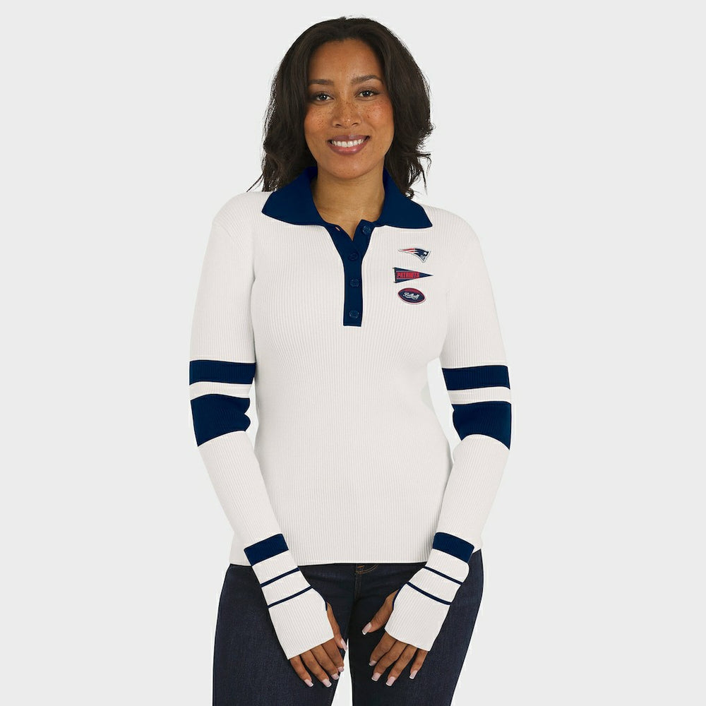 New England Patriots WEAR by Erin Andrews Women's Ribbed Henley Polo Sweater White