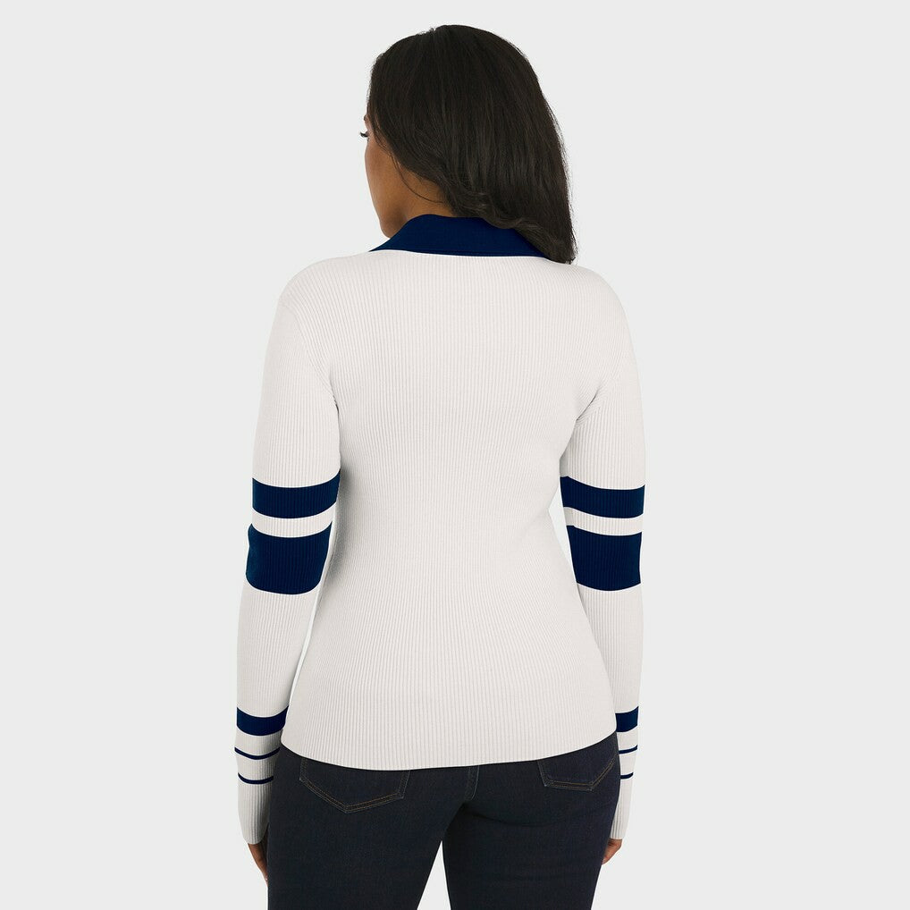 New England Patriots WEAR by Erin Andrews Women's Ribbed Henley Polo Sweater White