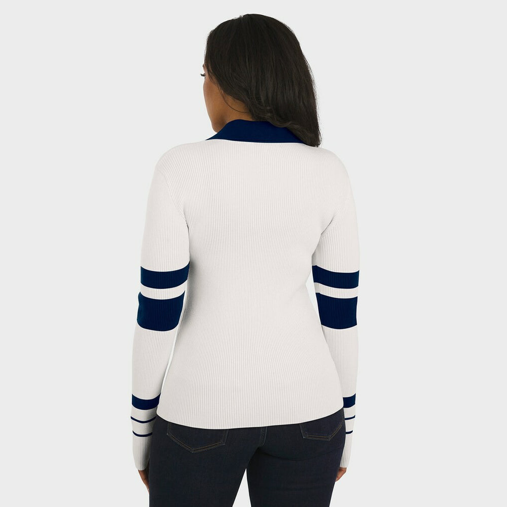 New England Patriots WEAR by Erin Andrews Women's Ribbed Henley Polo Sweater White