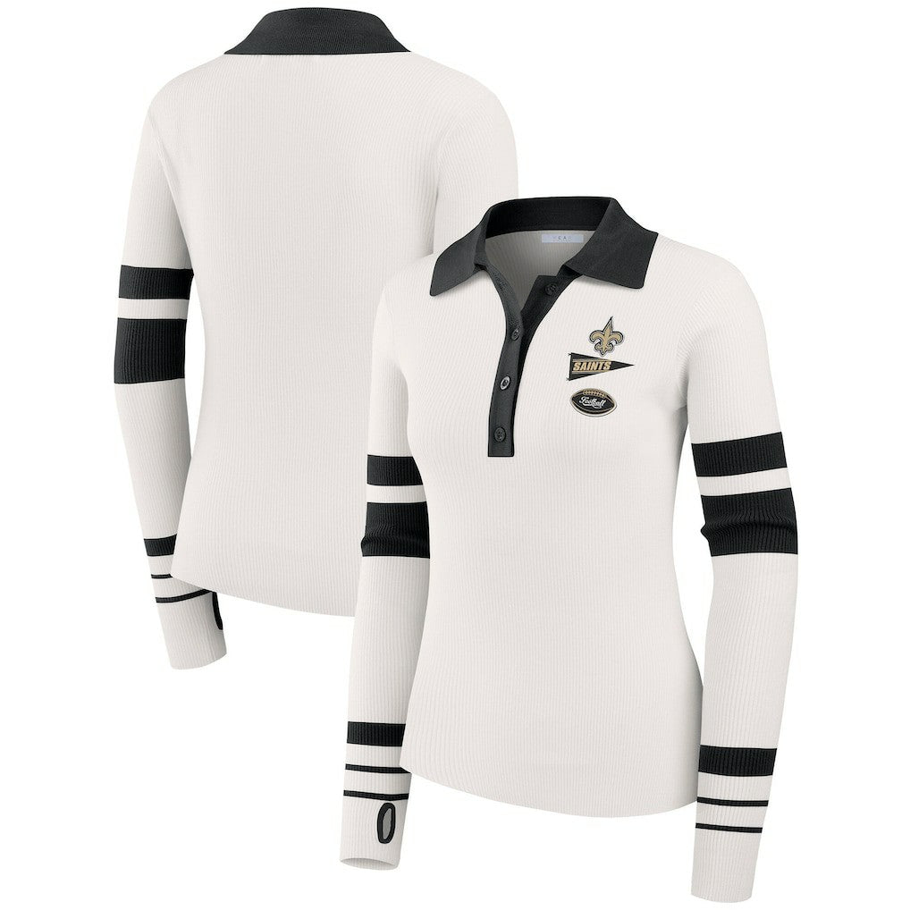 New Orleans Saints WEAR by Erin Andrews Women's Ribbed Henley Polo Sweater White