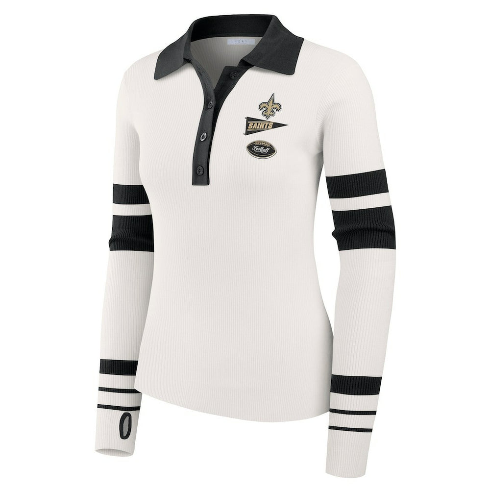 New Orleans Saints WEAR by Erin Andrews Women's Ribbed Henley Polo Sweater White
