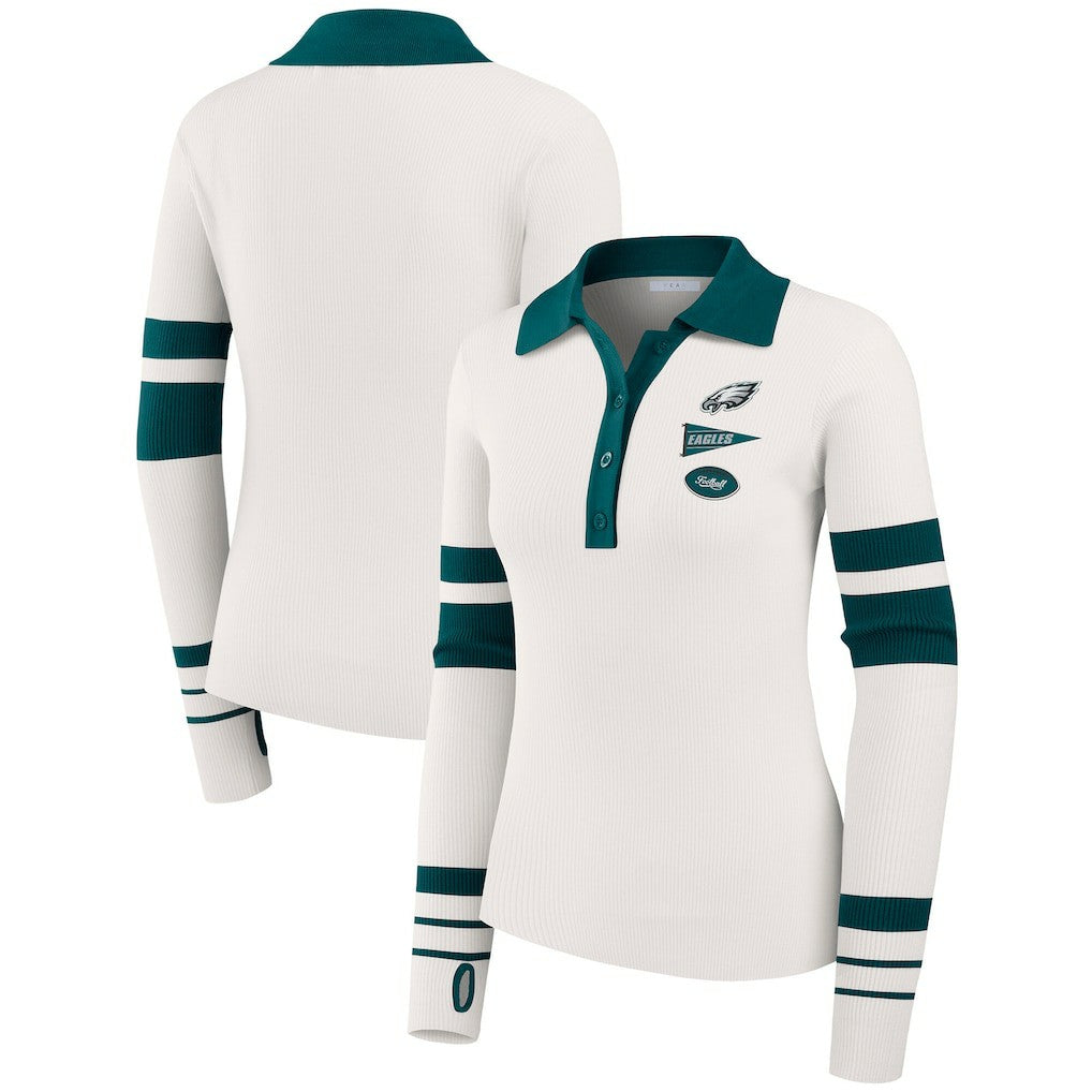 Philadelphia Eagles WEAR by Erin Andrews Women's Ribbed Henley Polo Sweater White