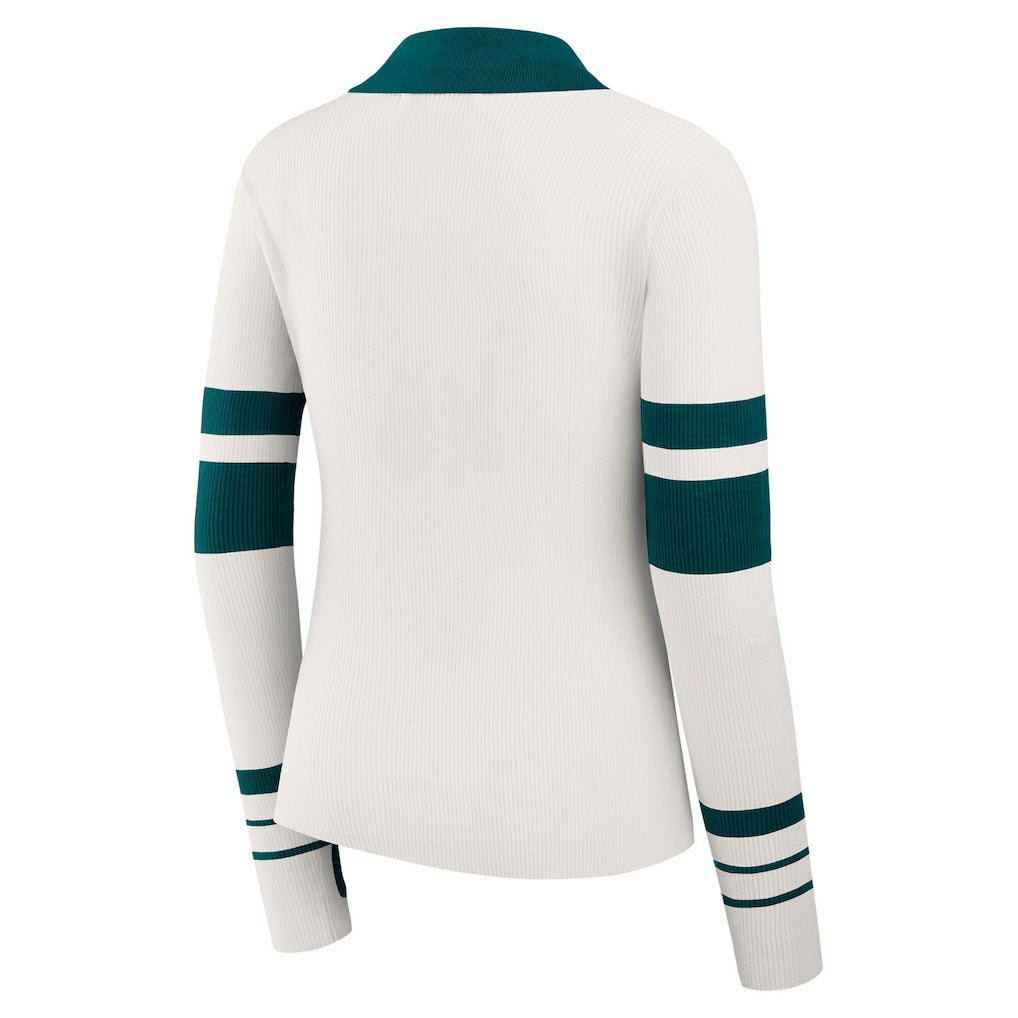 Philadelphia Eagles WEAR by Erin Andrews Women's Ribbed Henley Polo Sweater White