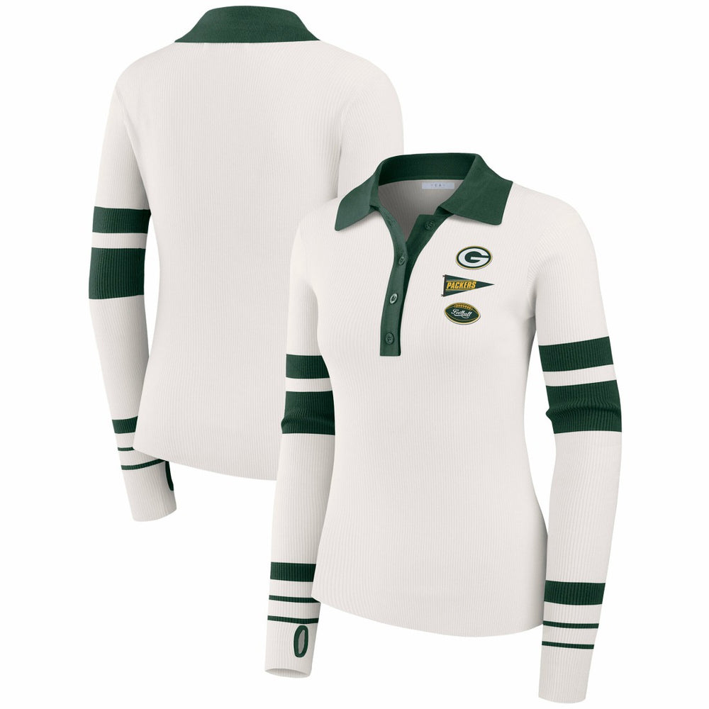 Green Bay Packers WEAR by Erin Andrews Women's Ribbed Henley Polo Sweater White