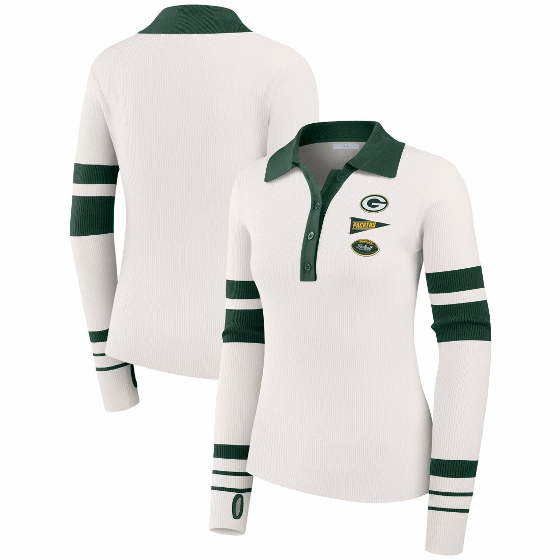 Green Bay Packers WEAR by Erin Andrews Women's Ribbed Henley Polo Sweater White