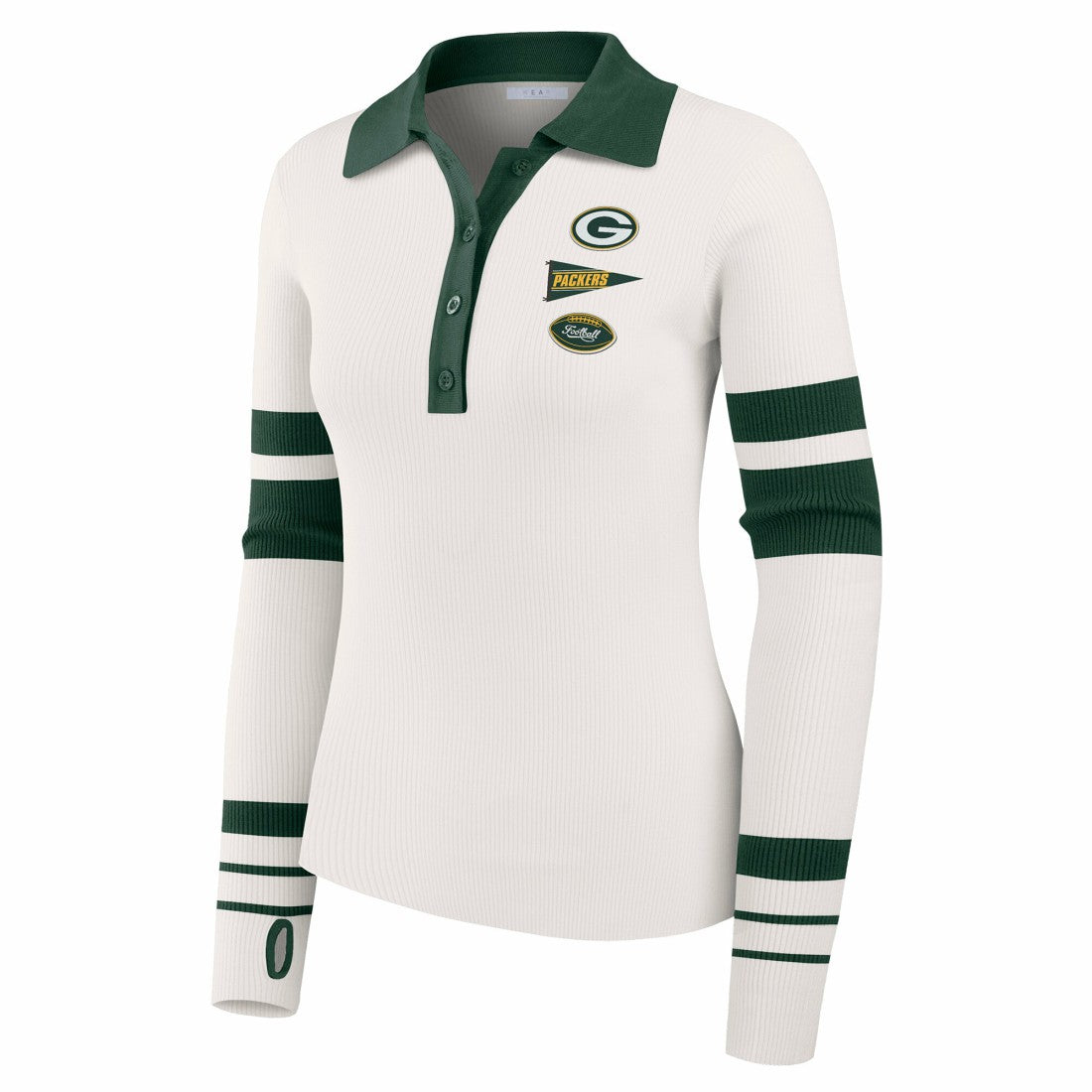 Green Bay Packers WEAR by Erin Andrews Women's Ribbed Henley Polo Sweater White