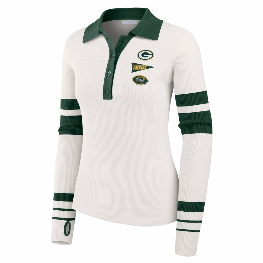 Green Bay Packers WEAR by Erin Andrews Women's Ribbed Henley Polo Sweater White